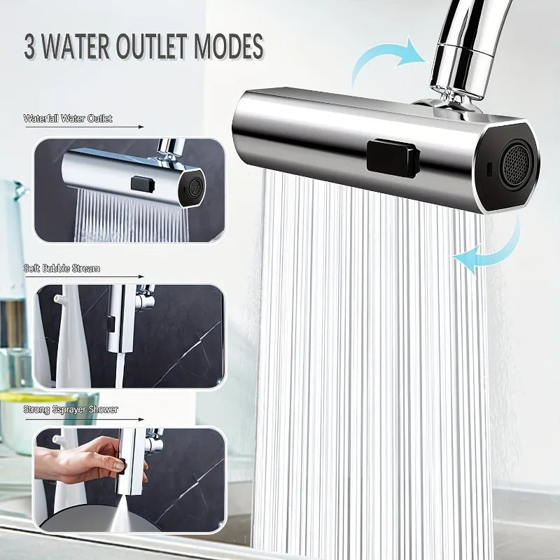 Three Level Waterfall Universal Faucet Extension Device Vegetable Washing Splash Proof Device Rotatable